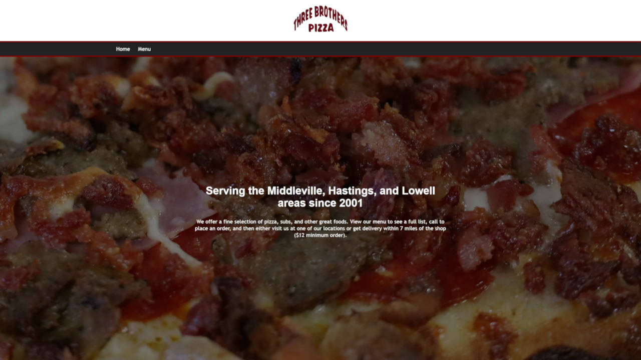 Website for Three Brothers Pizza